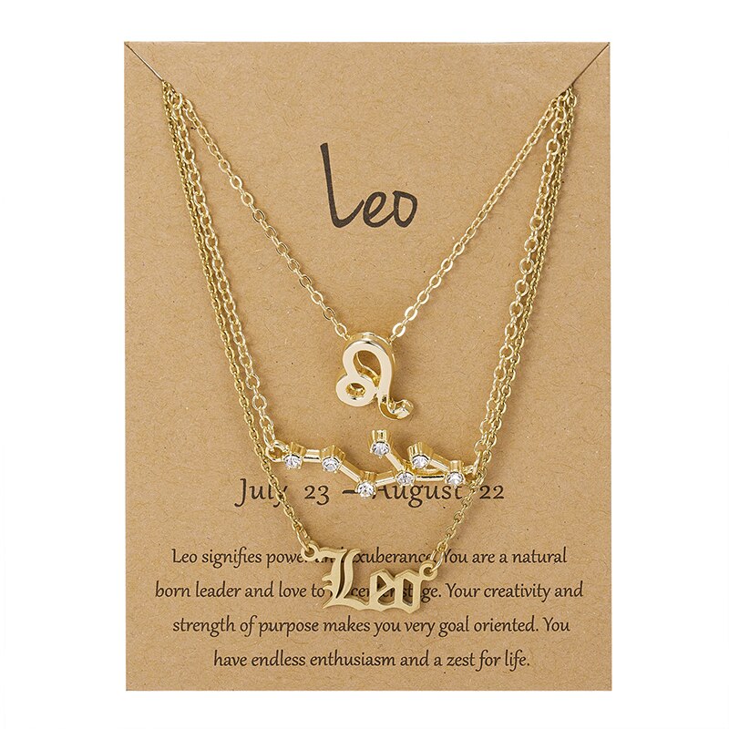 3 Stks/set 12 Sterrenbeeld Hanger Ketting Set Voor Vrouwen Constellation Charm Ketting Vrouwelijke Verjaardag Sieraden Met Karton: Roest Rood