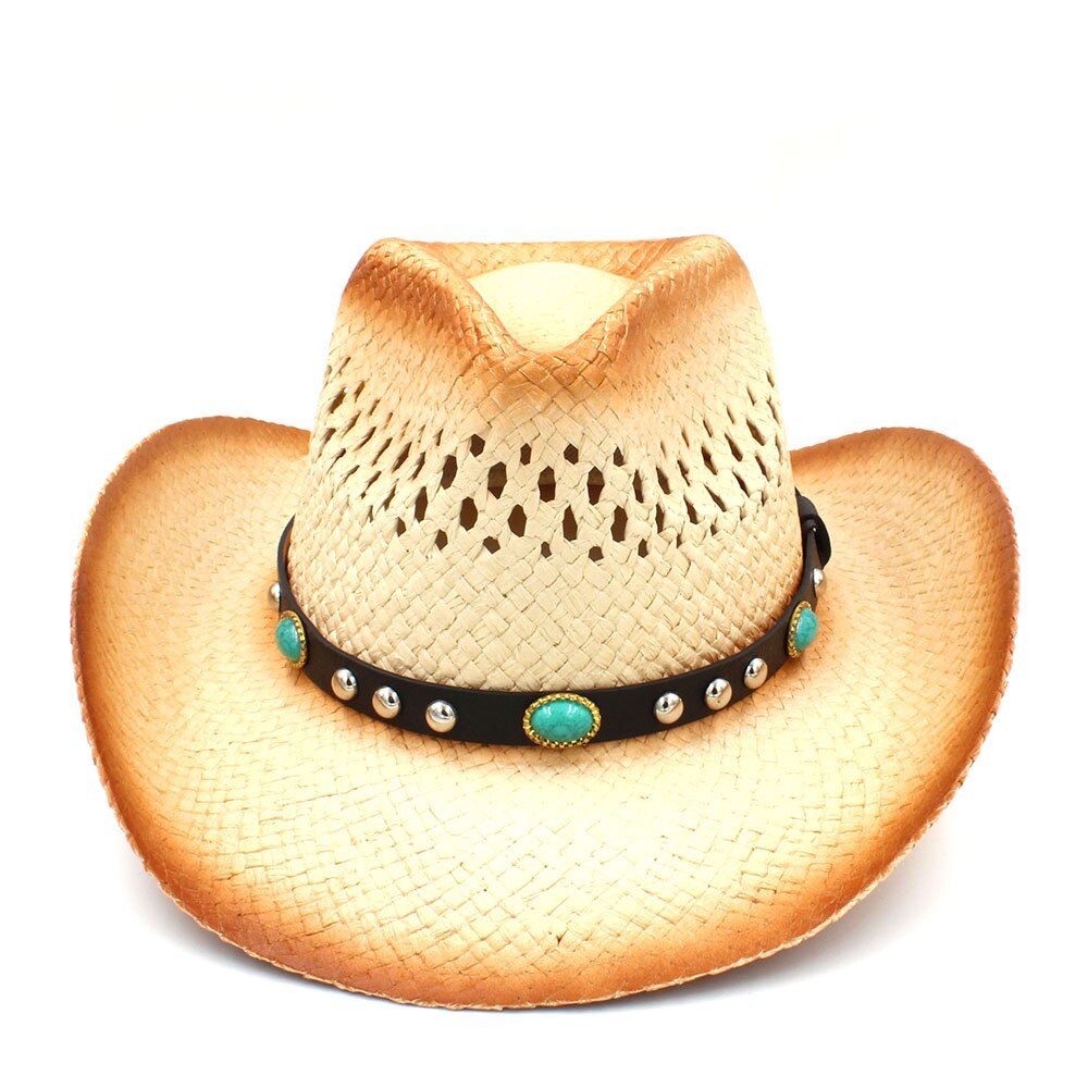 100%  dames heren western cowboyhoed met assel lint stro dame vader strand zon sombrero pet mesh cowgirl jazz hoed maat 58cm: C1 cay