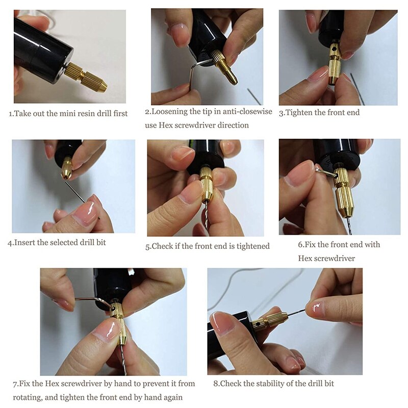 0.7-1.2Mm Micro-Electric Hand Drill Set for Resin,Electric Mini Drill for Jewelry Making Electrical Pin Vise Kit