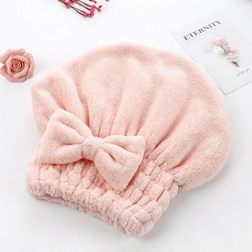 Snel drogende douche microvezel haarwikkel handdoek droog bad spa hoofdkap hoed effen strik droog haar handdoek: Roze