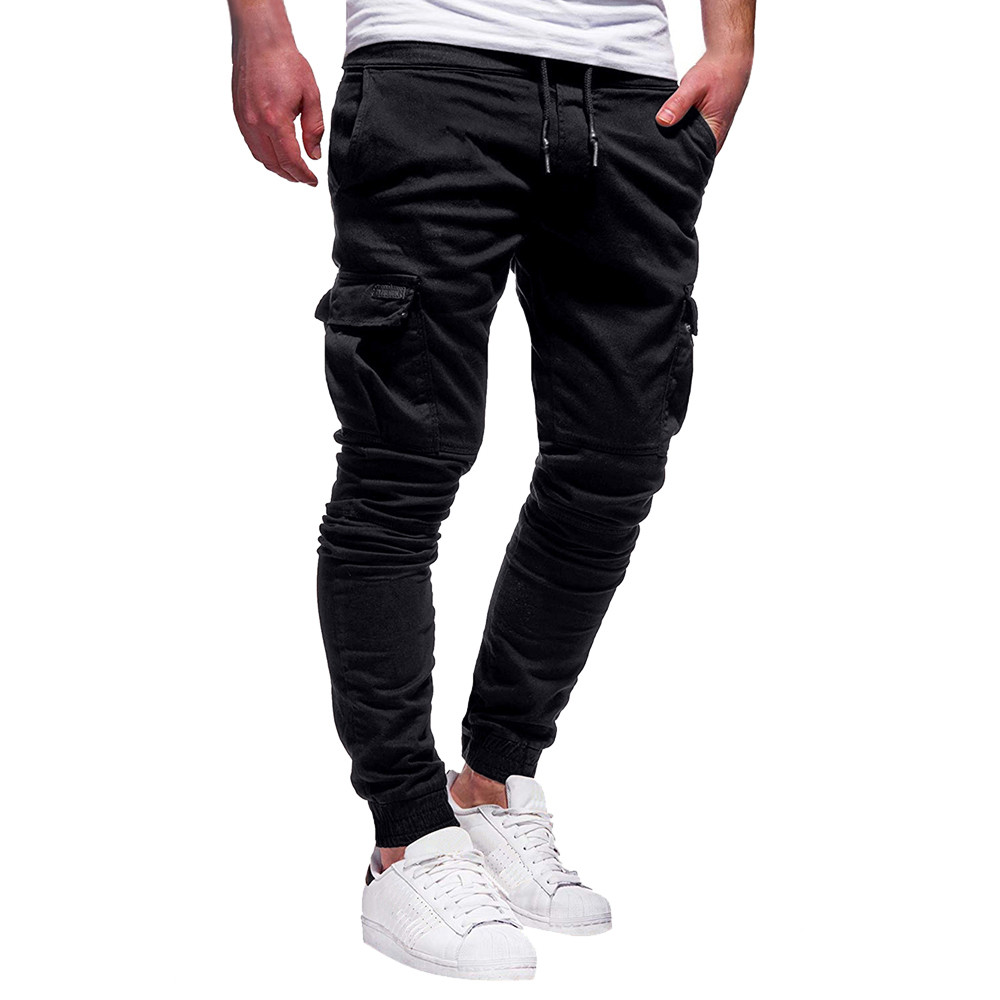 Men's Sport Pure Color Bandage Casual Loose Sweatpants Drawstring Pant: BK / M