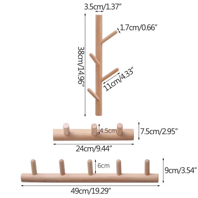 Nordisk enkel bok träd vägg hängande massivt trä kappa krok förvaring rack vägg hängande trä hängare
