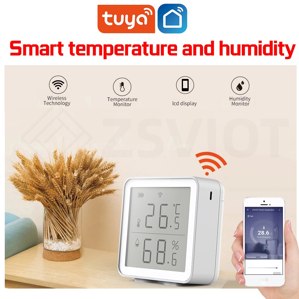 Tuya WIFI Temperature & Humidity Sensor Smart Home Indoor Linked with Alarm and Air Conditioner SmartLife APP LED Display