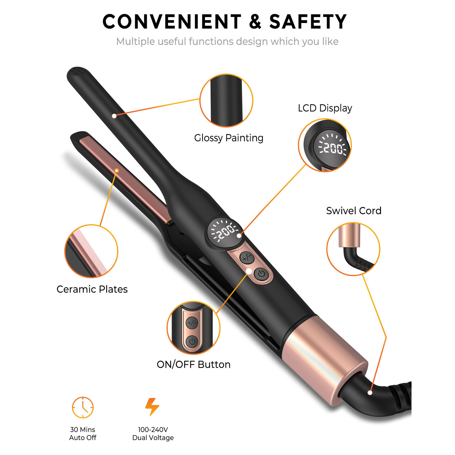 Plancha plana tipo lápiz de 3/10 pulgadas, planchas planas pequeñas para pelo corto, barba y corte Pixie, Mini plancha de pelo de turmalina de cerámica