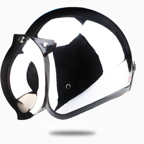 Open Face Motorcycle Helmet Vintage Kask Capacete Chrome Silver Retro Casque Mirror Pilot Jet Moto 3/4 Half Casco: with Bubble mirror / XXL