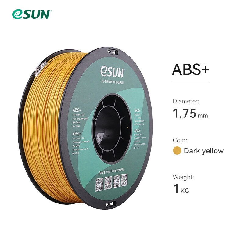 eSUN ABS+ Filament 1.75mm ABS Plus 3D Printer Filament Accuracy +/- 0.05mm 1KG 2.2 LBS Spool 3D Printing Material for 3D Printer: Dark Yellow