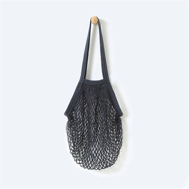 Femmes sac à provisions maille filet chaîne réutilisable pliable fruits stockage sac à main coton fourre-tout Shopping maille filet épicerie sac fourre-tout: black