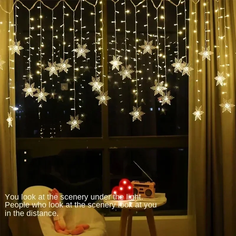 Inomhus och utomhus jul snöflinga led ljusslingor fairy lights gardinljus festong fest år dekoration