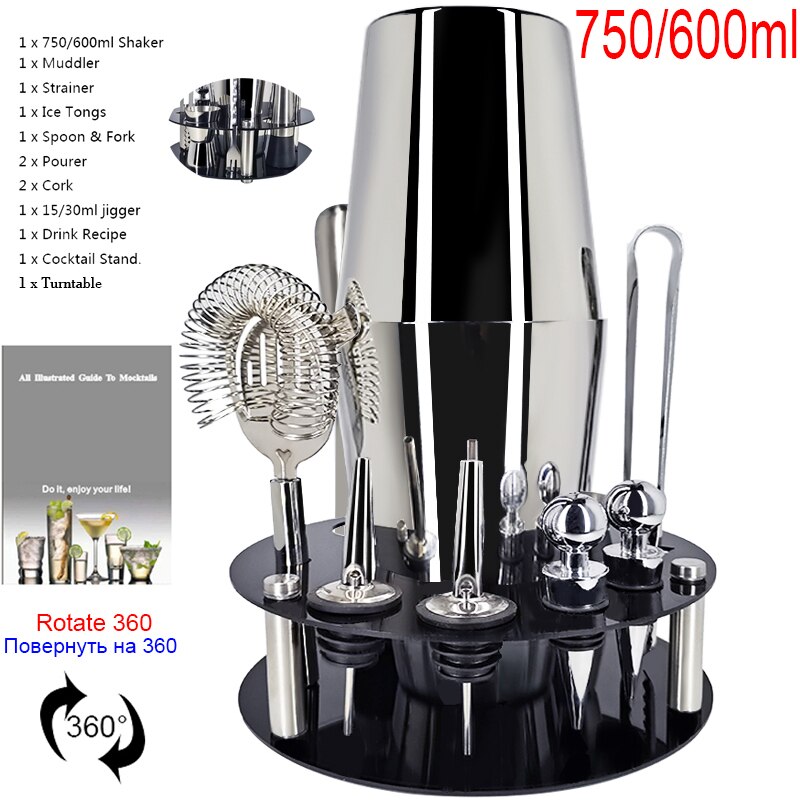 Wine regulator Cocktail Shaker Cup Premium Barware Set Drink Mixer 550/750ml Bar Tool With Wine Rack: 11pc 750600ml R Rack