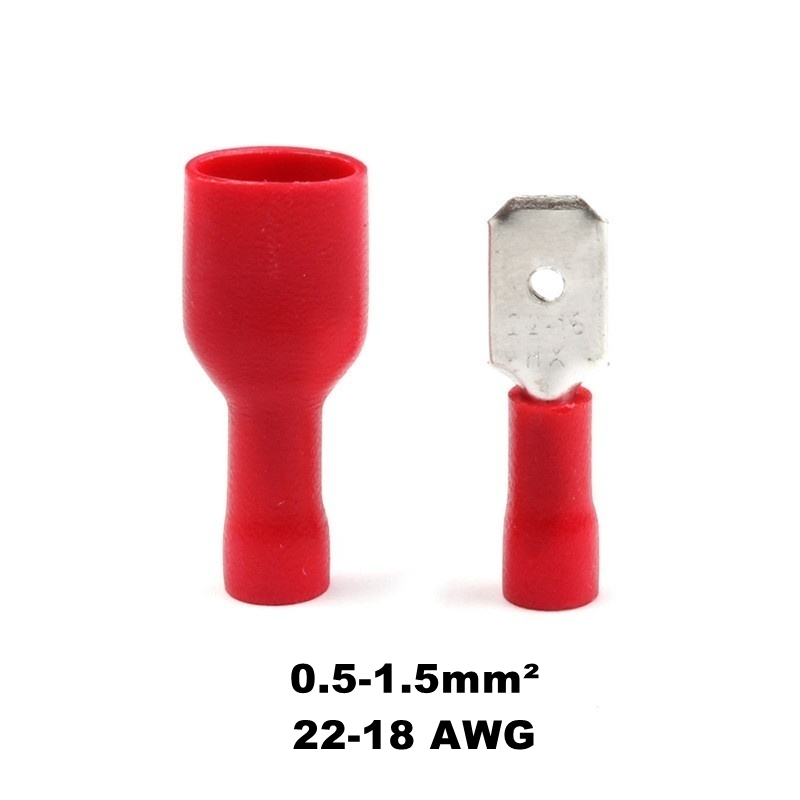100 Stuks (50Pairs) 6.3Mm Rode Spade Vrouwelijke & Mannelijke Koude Presed Geïsoleerde Crimp Terminals Elektrische Draad Connectors Kit