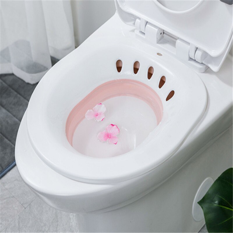 Nyeste gravid pleje foldbar squatless badekar universal foldning pp toilet sitz badekar soaking bassin til gravide kvinder: Lyserød