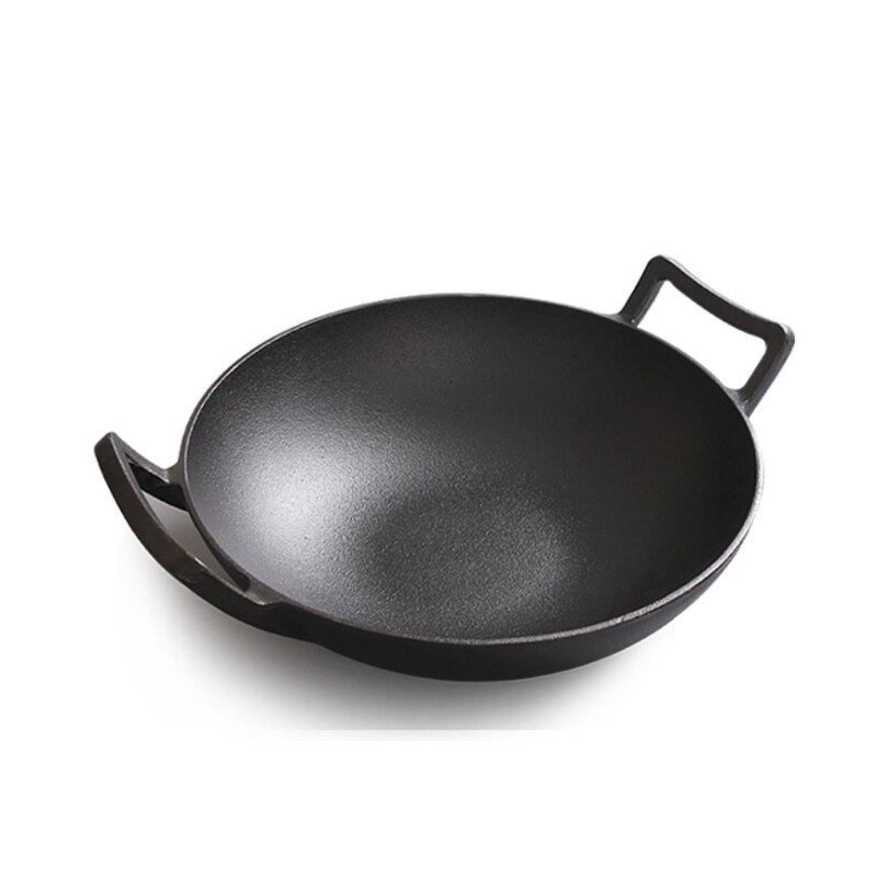 36cm Flat Bottom Cast Iron Pan Old-fashioned Cast Iron Wok: Default Title