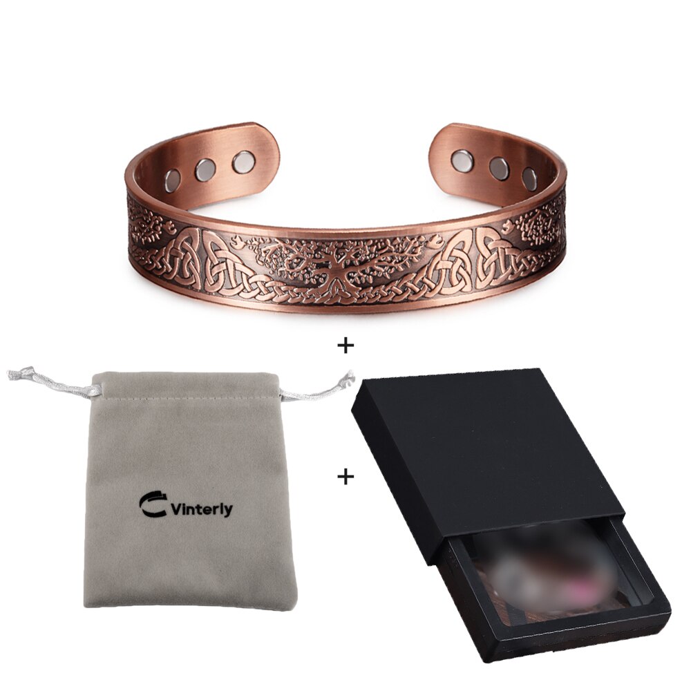 Yggdrasil – Bracelet magnétique en cuivre pur pour hommes, réglable, énergie magnétique, avantages, Bracelet à nœud Viking: viking bag box
