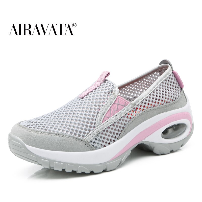 Zapatos antideslizantes para caminar, de malla transpirable, con almohadilla de aire para mujer: Grey1 / 37