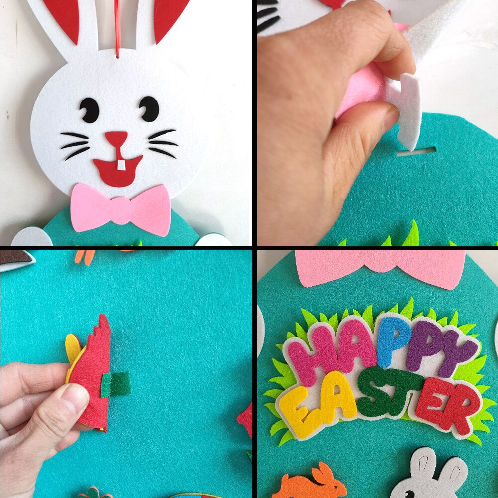 Easter Kids DIY Felt Bunny Pendants Toy with Detachable Alphabet Easter Ornament Kids Easter for Home Door Wall Decoration