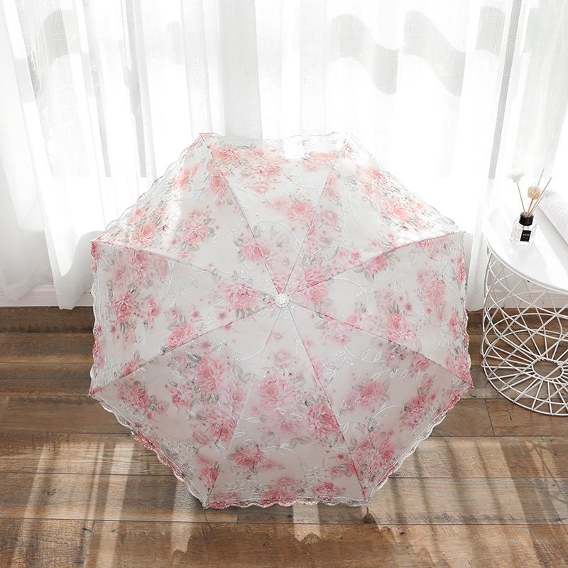 Parapluie de pluie en dentelle pour femmes, parapluie de soleil mujer, Parasol noir pliant princesse guadar chuva invertido Protection UV décoration