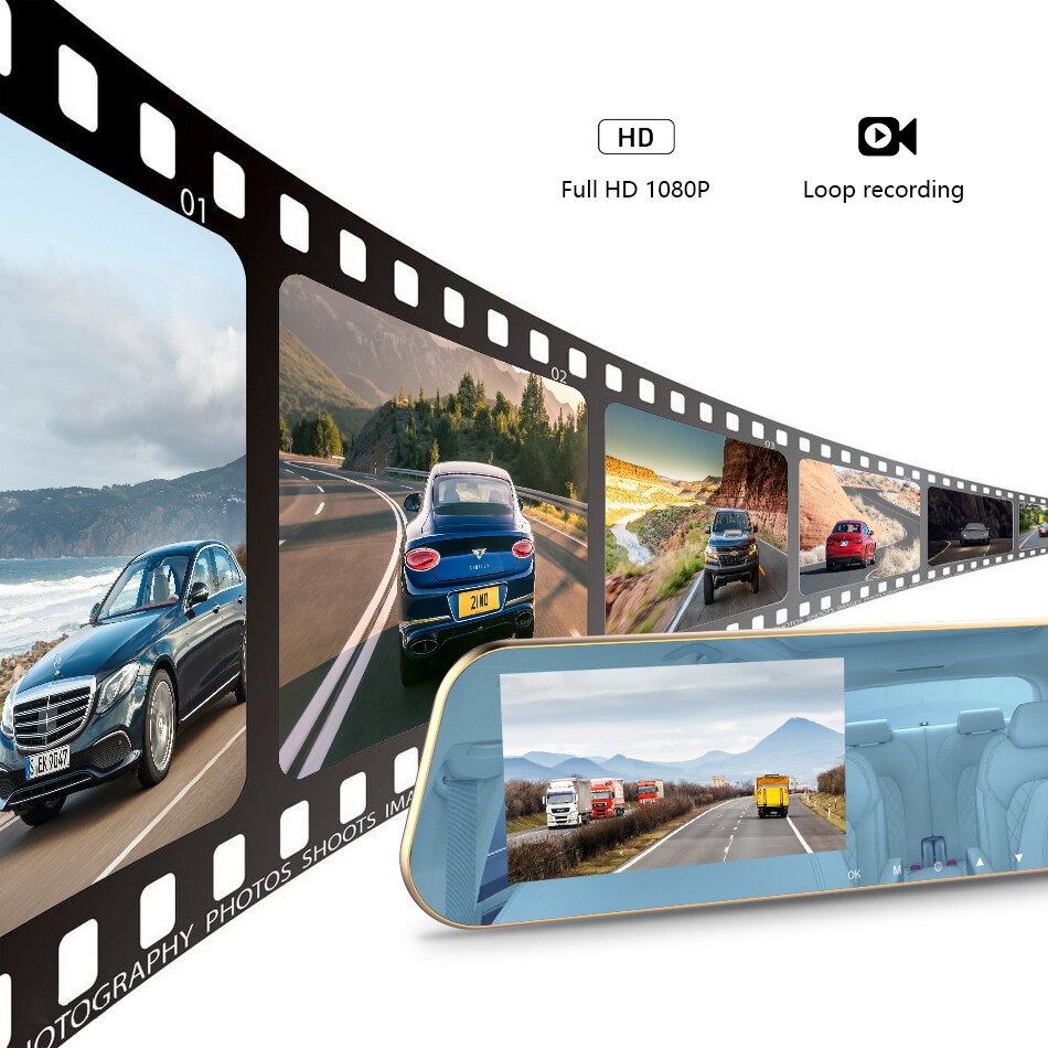 Jansite 4.3 inch Touch Screen 1080P Car DVR Mirror Dash Cam Car Camera Recorder Rear View Mirror Registrar Night Vision