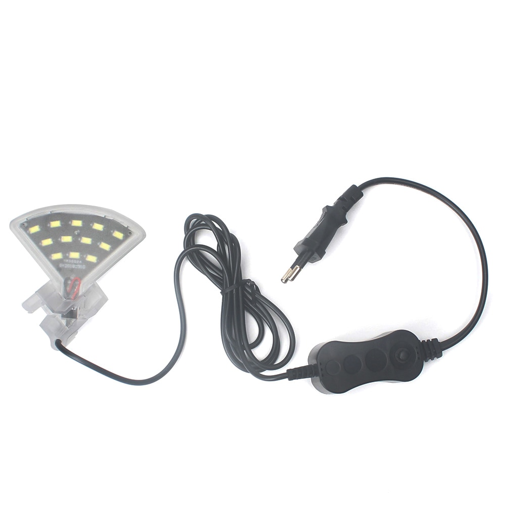 LED Aquarium Light Mini Fish Tank White Light EU Plug Aquarium Fan-shaped Clamp Lamp with 8pcs High Light SMD5730 LEDs