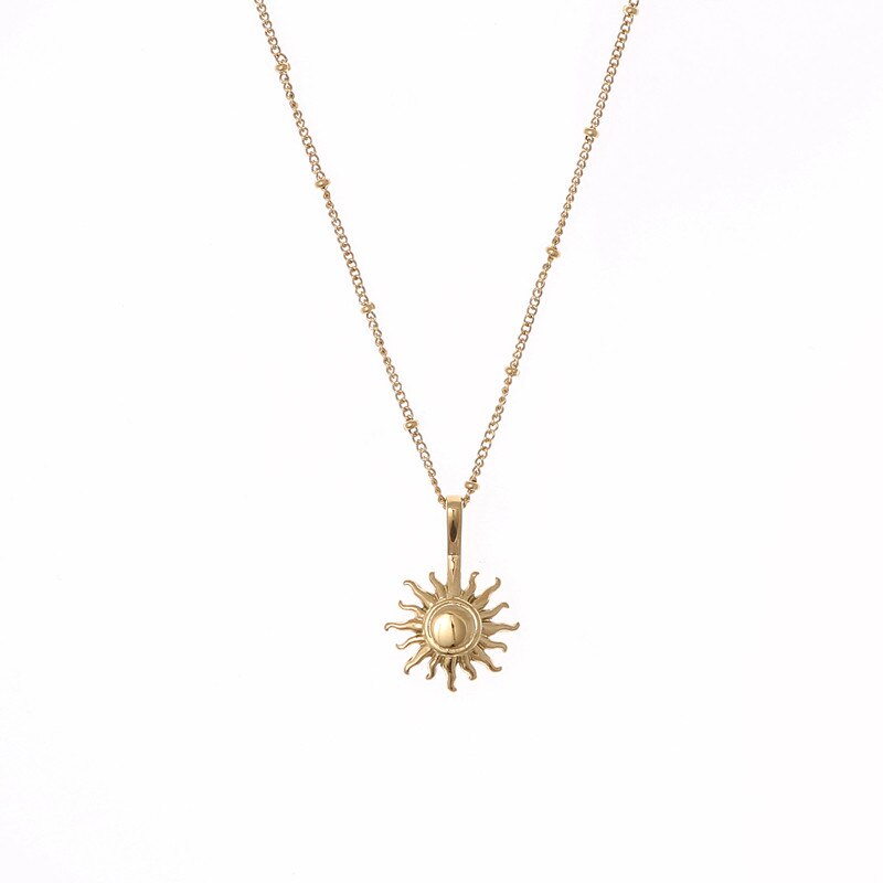 Newest 316L Stainless steel SUN Pendant Necklace Popsocket Vintage Bead Ball Sun Flower Necklace for Woman Beach Girl Best: gold