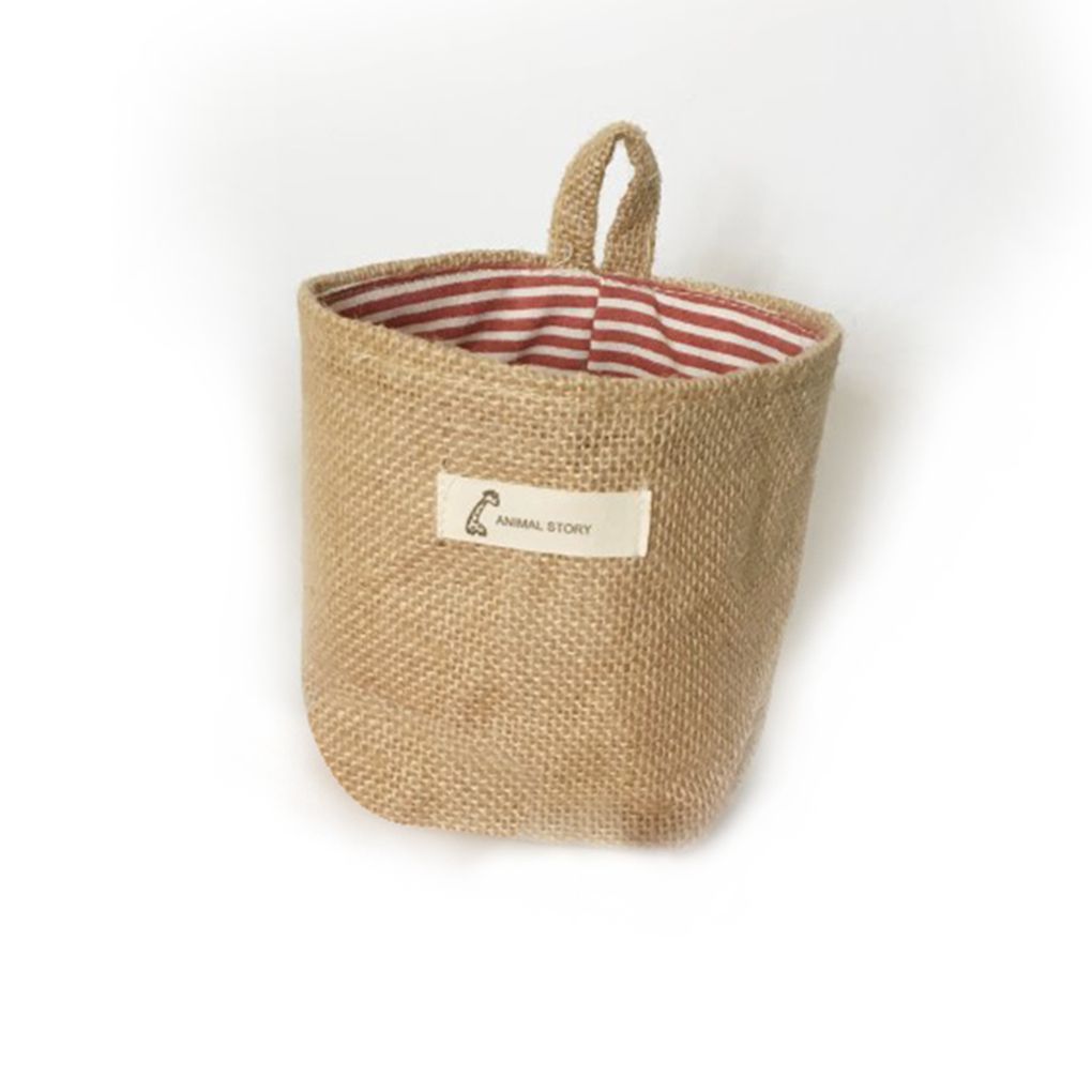 Home Flower Pot Hanging Bags Flowerpot Basket Storage Sack Hanging Mini Jute Fabric Storage Bag Box: Red Stripe