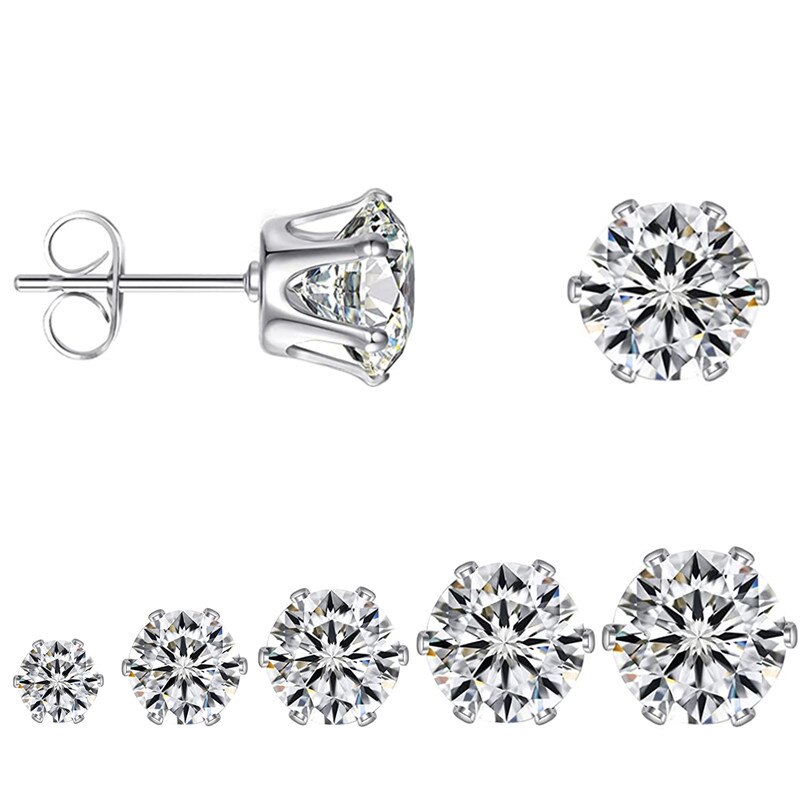 1 Paar 3/4/5/6/7/8Mm Crystal Stud Earring Voor Mannen Vrouwen rvs Cz Zirkoon Oor Piercing Stud Earring Voor Jongen Meisjes Sieraden: White / 3mm