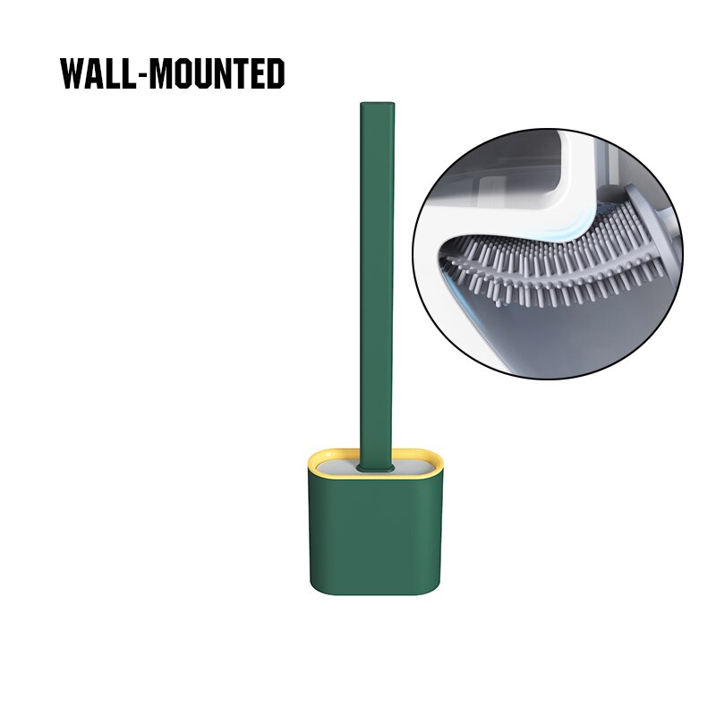 Tpr silikone toiletbørstehovedholder vægmonteret blød rengøringsbørste husholdningsgulv rengøringsværktøj badeværelse tilbehørssæt: Vægmonteret grøn