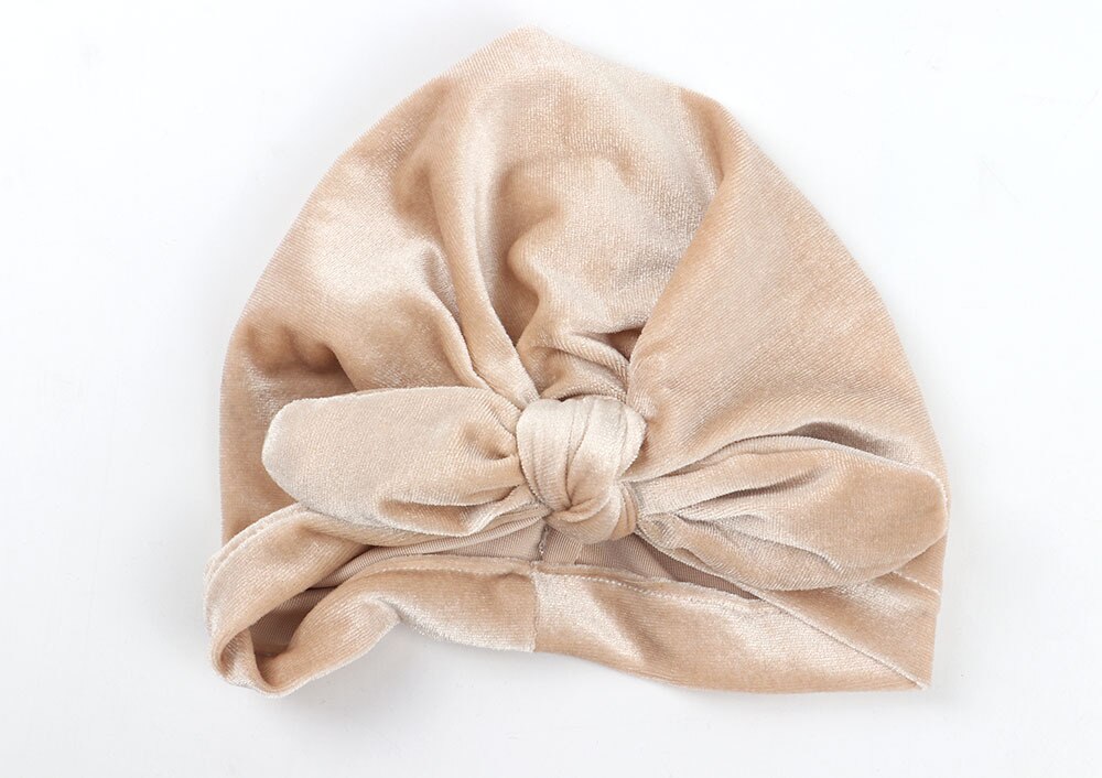 10 Kleuren Baby Hoofdbanden Rubber Oor Fluwelen Hoofdbanden Peuter Winter Warm Baby Tulband Beanie Hoed Elastische Head Band Hoofdtooi: Champagne