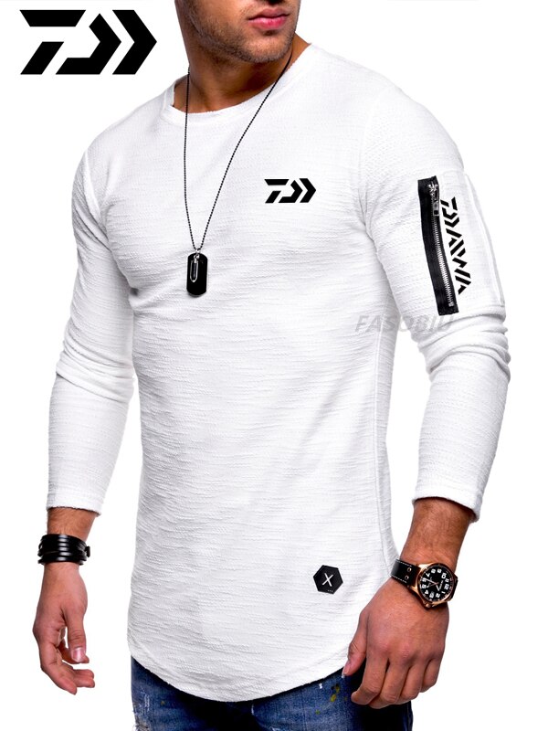 2021 nowych mężczyzna odzież wędkarska z długim rękawem Outdooe oddychające DAIWA t-shirty Plus rozmiar bawełniane ubrania wędkarskie sport Cashmere Tee: L / Picture color 2