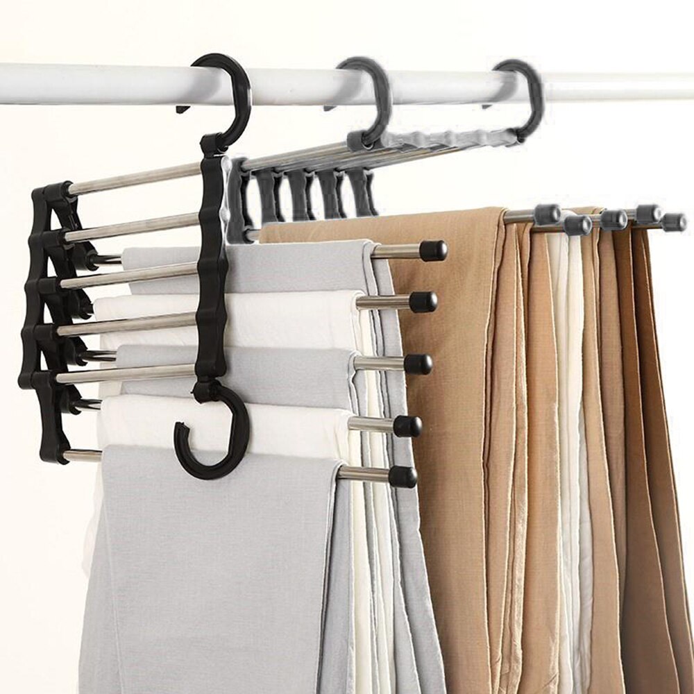 Multifunctionele Broek Rack 5 In 1 Rvs Zwarte Broek Opslag Hangers Magic Broek Doek Hanger Sjaal Tie Rack