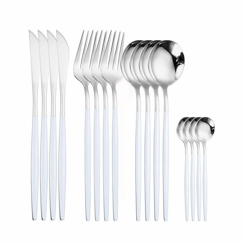 Stainless Steel Tableware Rose Gold Cutlery Set Fork Spoon Knife Set Stainless Steel Dinner Set of Spoons and Forks Eco Friendly: white silver 4sets