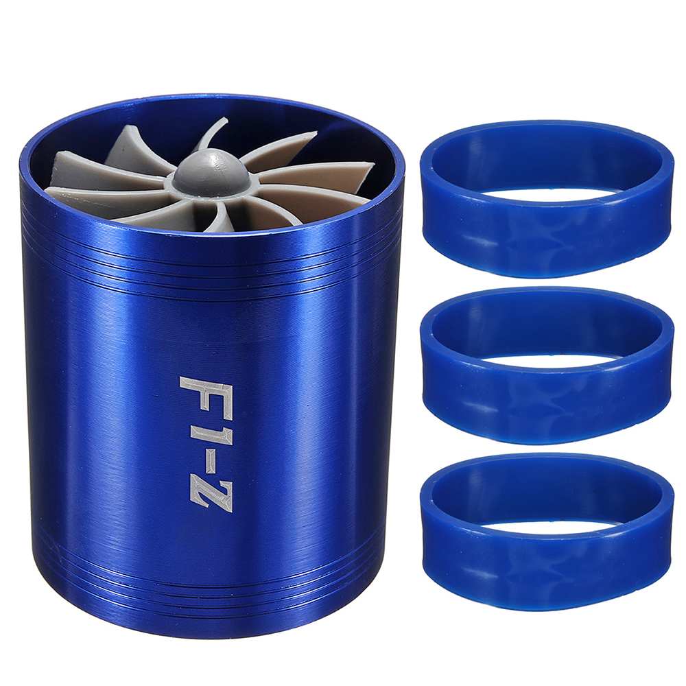 Filtro de aire Universal para coche de 75x64mm, ventilador de admisión con doble hélice, supercargador de ahorro de Gas y combustible para turbocargador: Azul