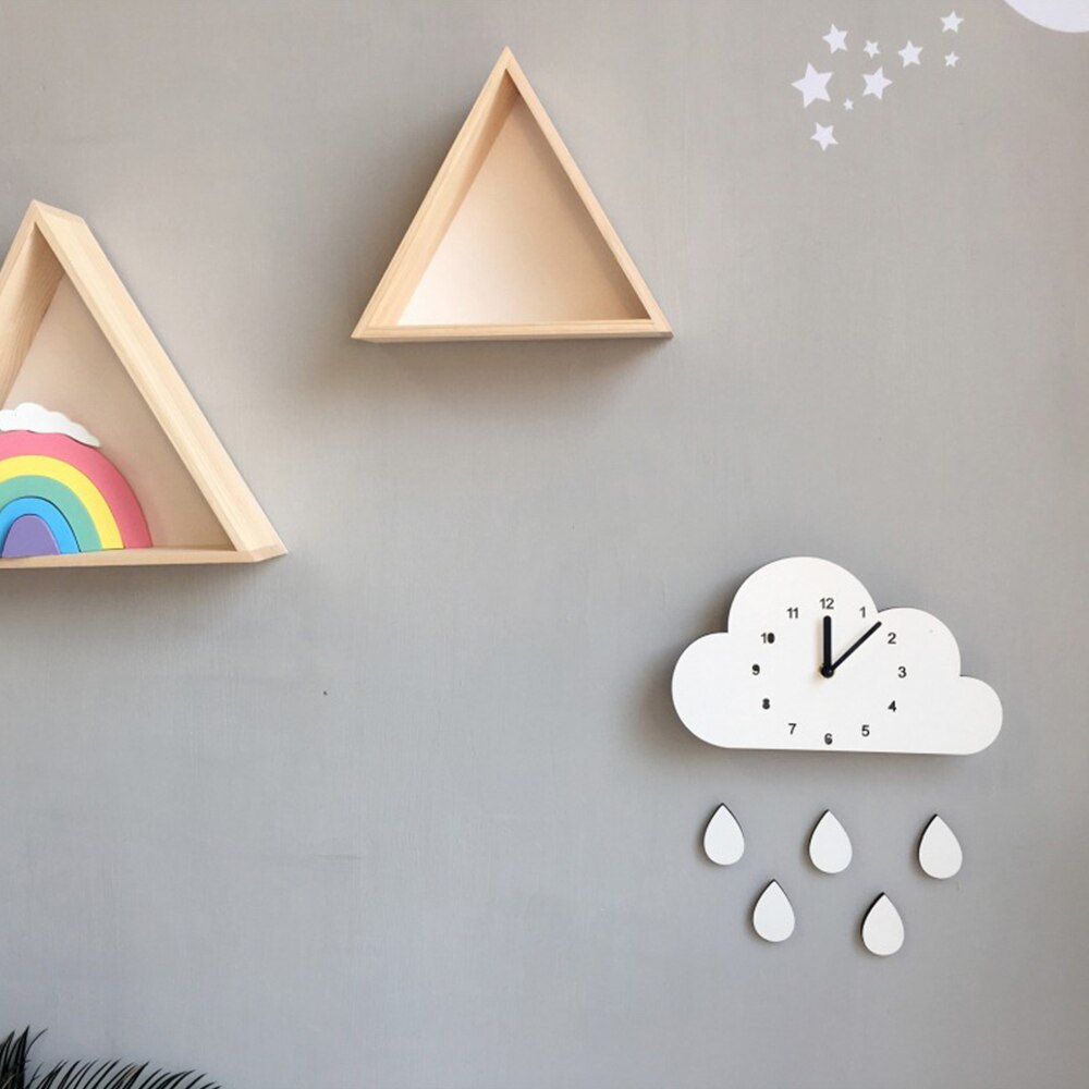 Kids Slaapkamer Wandklok Leuke Cloud Raindrop 3D Wandklokken Voor Kinderkamer Klok In De Nursery Houten Duurzaam Kind home Decor