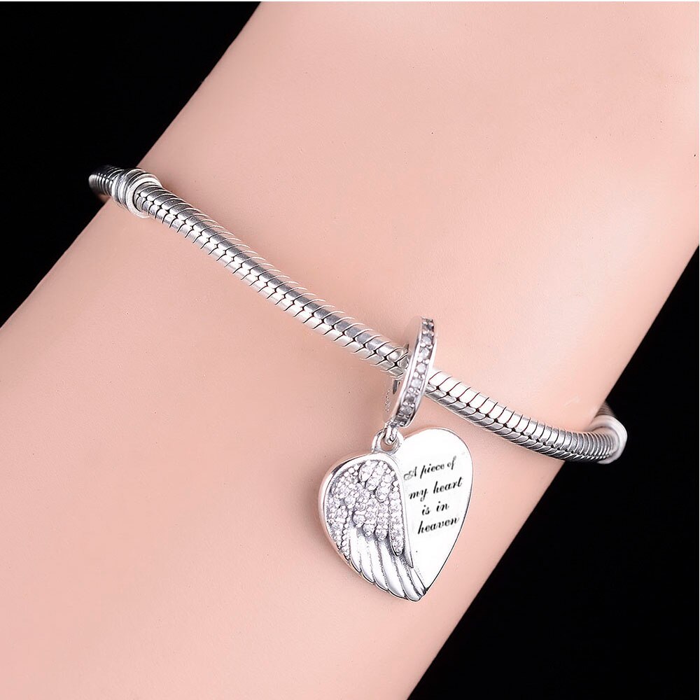 Fit Originele Bedelarmband 925 Zilveren Engel Vleugel Een Stuk Van Mijn Hart Is In Heaven Bead Voor Maken Vrouwen vrouwen Familie Berloque