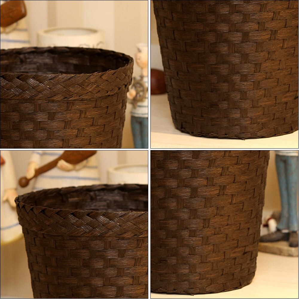 1Pc Stro Weven Opslag Prullenmand Compact Vuilnis Kan (Koffie)