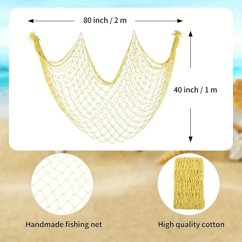 1pc fiskenet strandtema dekoration til fest, stue, soveværelse, 78 cm middelhavsstil vægdekoration: Gul