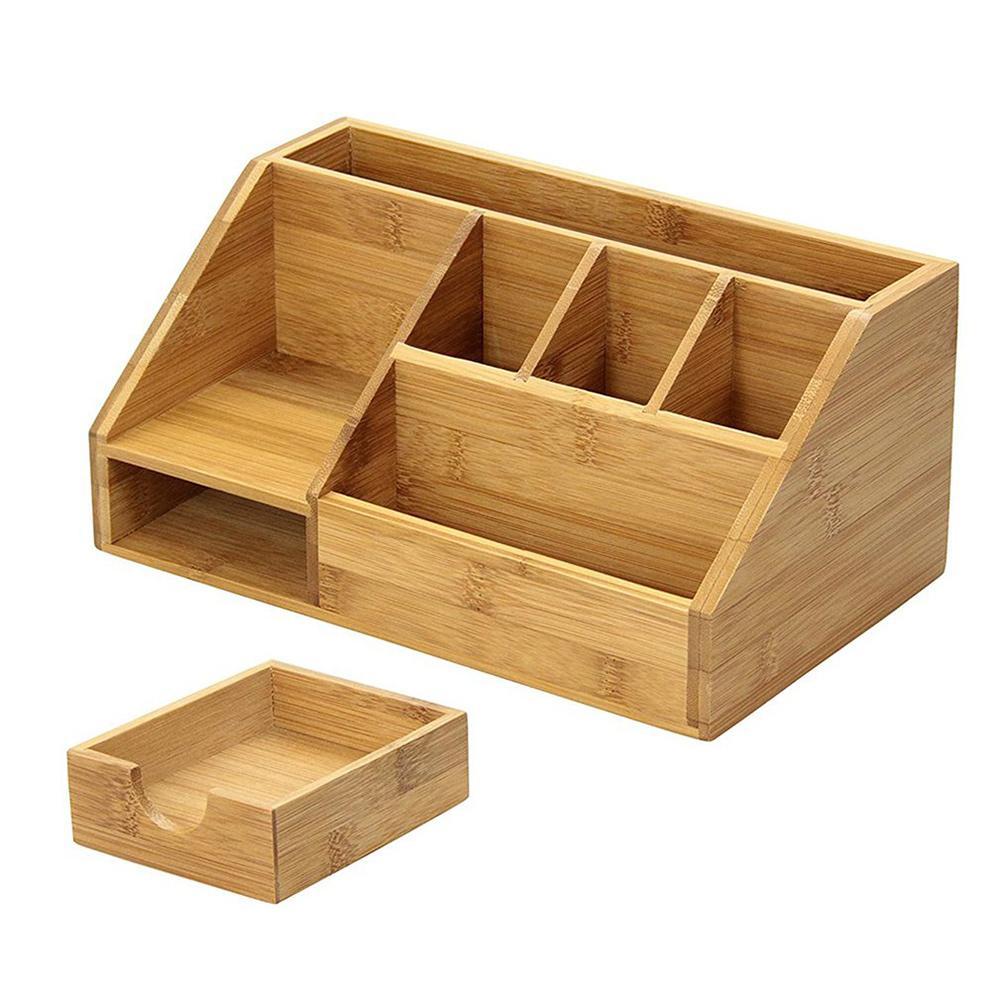 Desktop Storage Box Bamboo Stationery Organiser Letter Holder Office High Pen Storage Notes Capacity Rack Storage Box Cosme D5h3: Default Title
