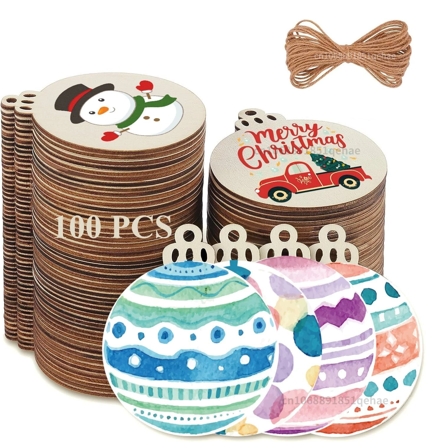 100-10PCS Christmas Wooden Ornaments Unfinished DIY Christmas Crafts for Xmas Tree Pendant Ornaments Navidad Year Decor