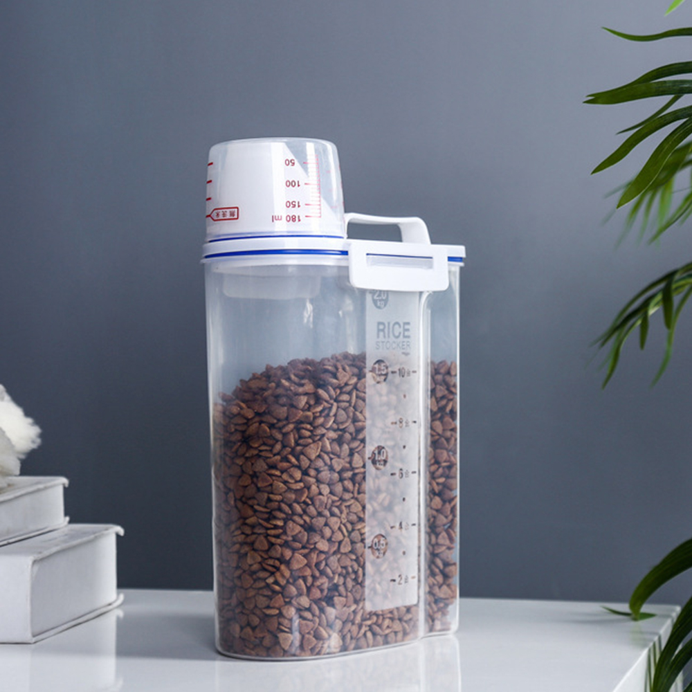 Box Storage Tank Airtight Cat Food Storage Grain Barrel Dog Cats Foods Container With Measuring Cup Pet Food Bucket