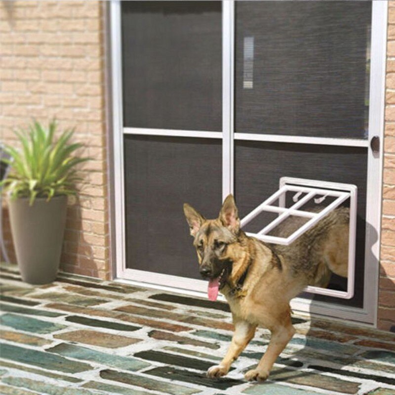 Pet Cat Door Lockable Plastic Small Large Dogs Gates 46*35CM Screen Window Security Flap Gates Pet Tunnel Dog Fence