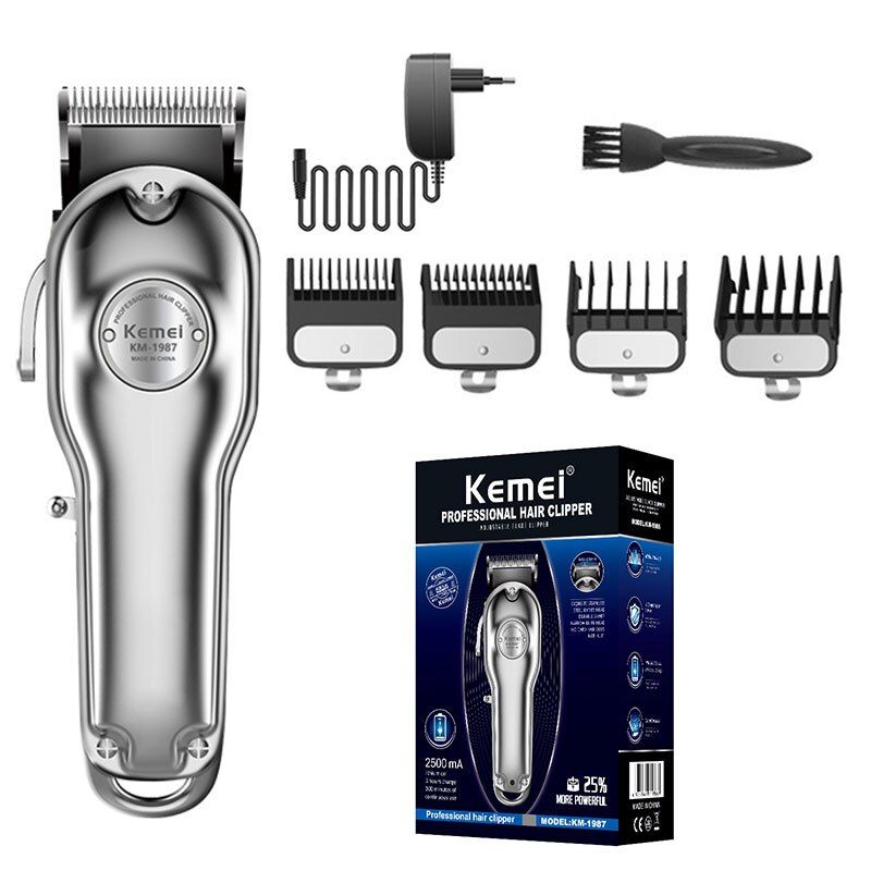 Alle Metalen Tondeuse Kapper Professionele Li-Ion Haar Trimmer Mannen Kapsel Elektrische Draadloze Haar Snijmachine, 100-240V: sliver with box