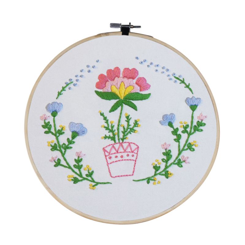 DIY Embroidery For Beginner Flower Pattern Handwork Needlework Cross Stitch Kit Ribbon Painting Embroidery Hoop Home Decoration: A5