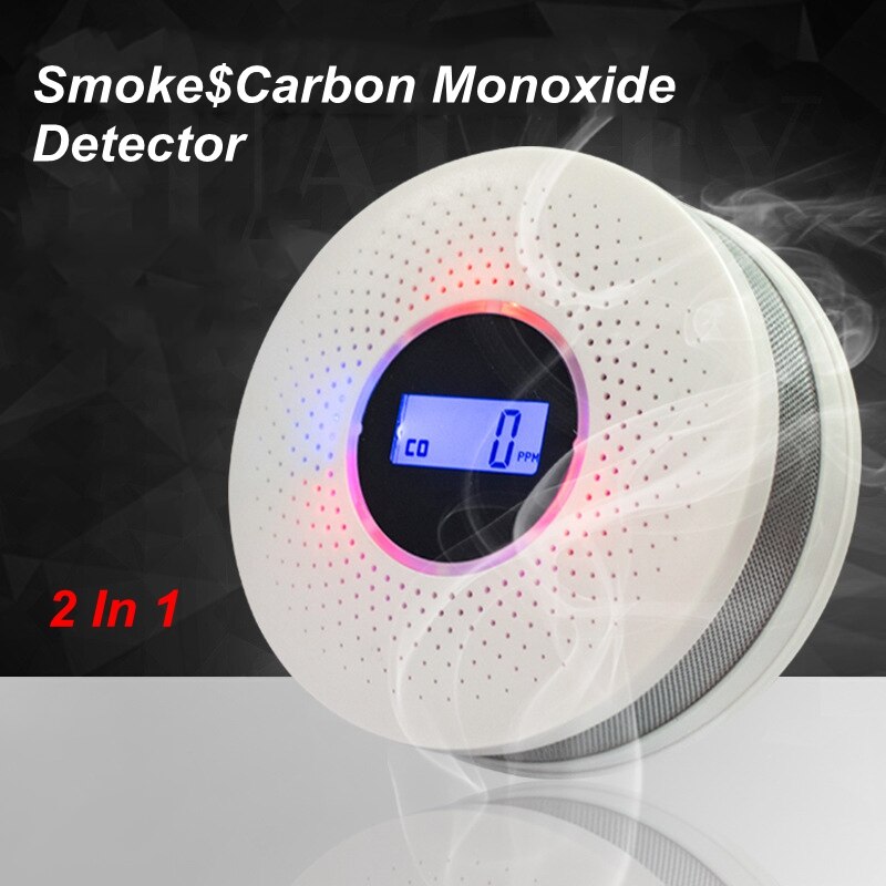 LCD Display 2 in 1 Carbon Monoxide & Smoke Combo Detector Battery Operated CO Alarm with LED Light Flashing Sound Warning