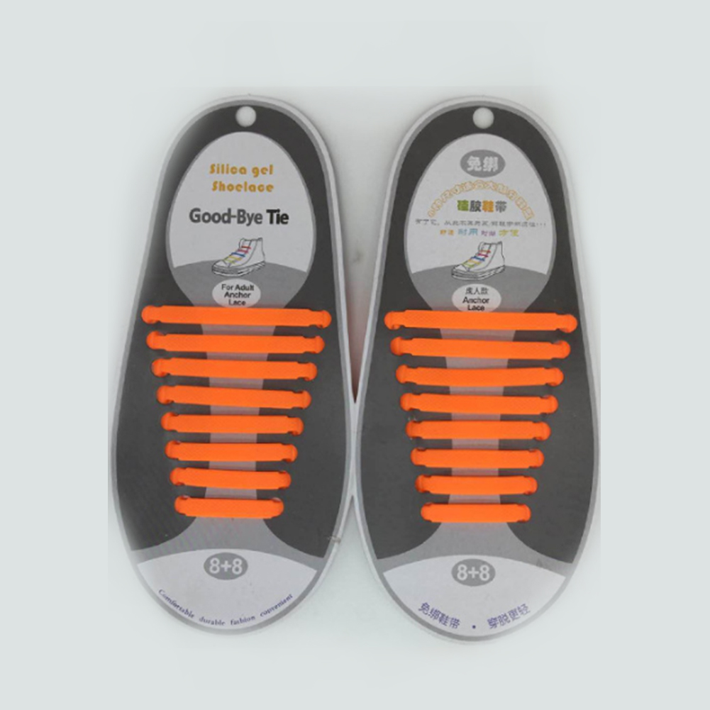 16 stk/parti sko tilbehør elastisk silikonesnørebånd elastisk snørebånd doven silikonesnørebånd uden bindebånd gummisnørebånd: Orange