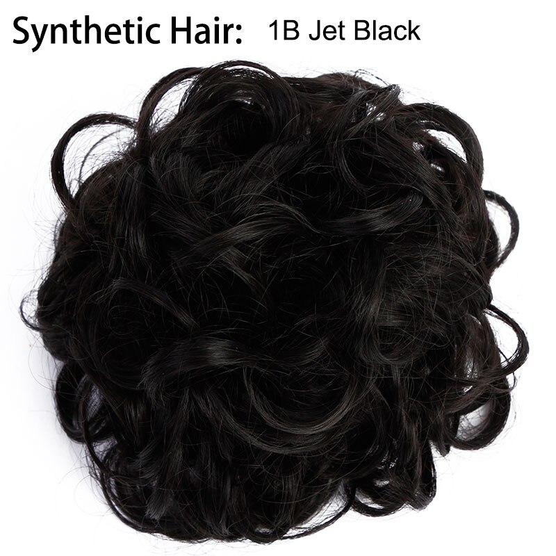 Extension capillaire Chignon élastique bouclée, Postiche Afro à Clip, Postiche Chignon synthétique, coiffure décoiffée, coiffure pour mariage, Q7: 1B