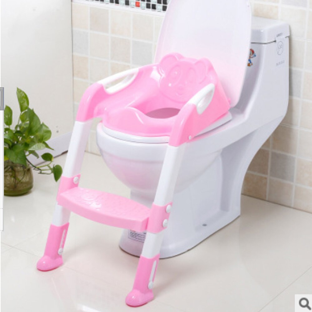 Sgabello baby toiletsæde sammenklappelig pottetræner stol trin med justerbar stige spædbørn børn yj -2081 vægmonteret skammel: Lyserød