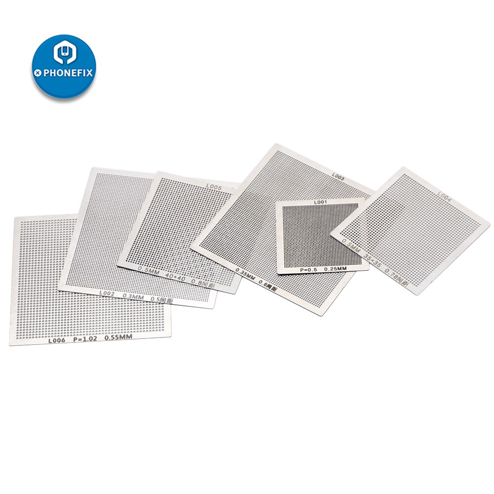 Bga reballing stencil universal kit 18 st 0.3/0.35/0.5/0.55/0.6/0.76mm reballing nät för telefon ic lödning reparation