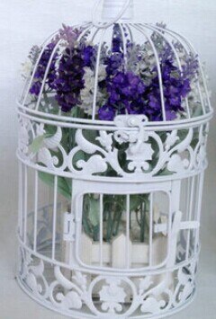 Cage à oiseaux en fer forgé blanc, décoration à la , cage à oiseaux suspendue