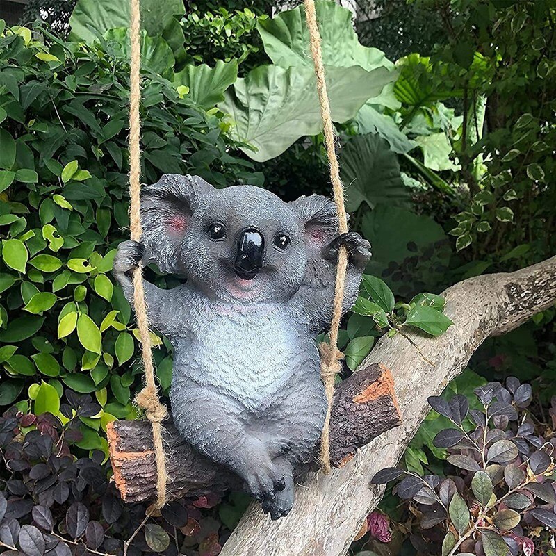 Koala Bear Swing Garden Statue Decor Hanging Cute Animal Resin Simulation Sculpture for Outdoor Indoor