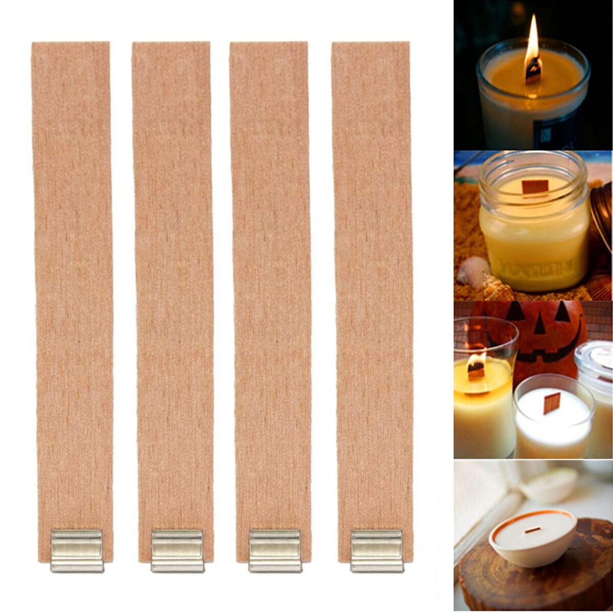 50PCS DIY Candle Making Wooden Candles Wick with Sustainer Candle Wick Core Home Church Decor Candles DIY Materials 19x130mm