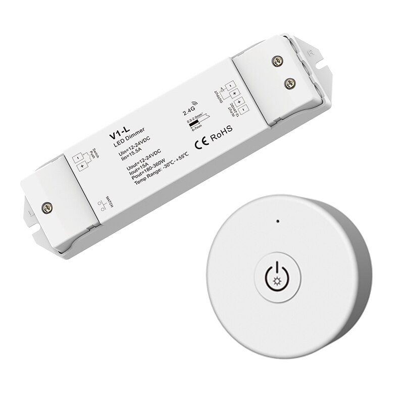 Led Strip Dimmer 2.4G RF Wireless Remote Dimming 12V 24V Input 15A Output For 5050 3528 Single Color String Ribbon Use: V1-L and R1-1